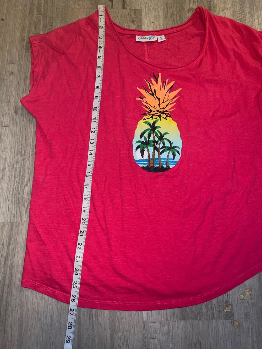 Kiwi Fresh Size XL Pink Fuchsia Pineapple Palm Tree Cap Sleeve Tee - Picture 11 of 11